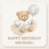  "Judo Bear’s First Belt" – 1st Birthday White  スクエアペーパーコースター (正面)