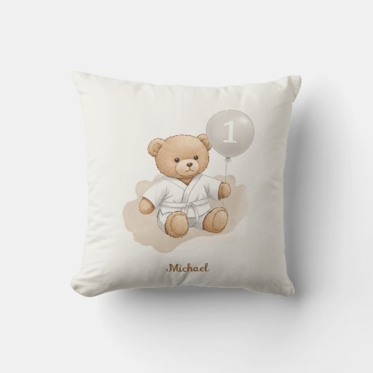 Judo Bear’s First Belt" – 1st Birthday White Belt クッション (正面)