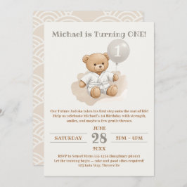 "Judo Bear’s First Belt" – 1st Birthday White Belt 招待状