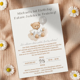 Judo Bear’s First Belt" – 1st Birthday White Belt 招待状