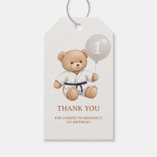 Judo Bear Turns One" – 1st Birthday 【Black-belt】 ギフトタグ (正面)