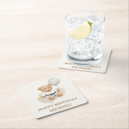 Judo Bear Turns One" – 1st Birthday 【Black-belt】 スクエアペーパーコースター