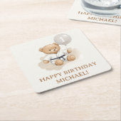 Judo Bear Turns One" – 1st Birthday 【Black-belt】 スクエアペーパーコースター (アングル)