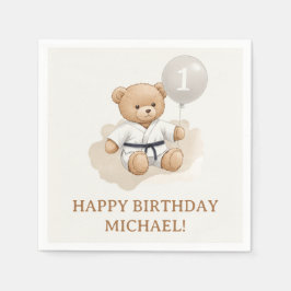 Judo Bear Turns One" – 1st Birthday 【Black-belt】 スタンダードカクテルナプキン