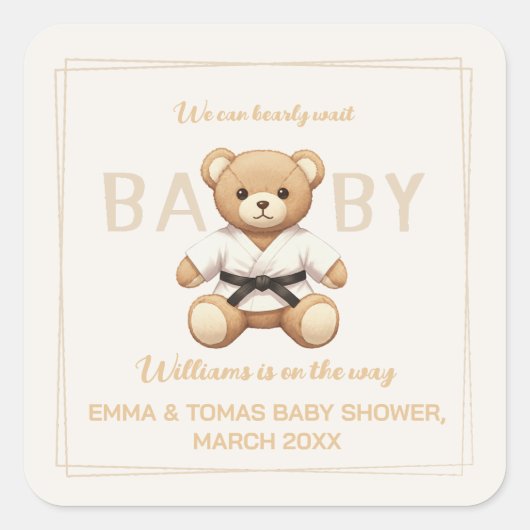 Judo Black Belt Bear Baby Shower Collection  スクエアシール (正面)