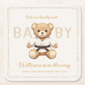 Judo Black Belt Bear Baby Shower Collection スクエアペーパーコースター (正面)