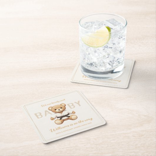 Judo Black Belt Bear Baby Shower Collection スクエアペーパーコースター (インサイチュ)
