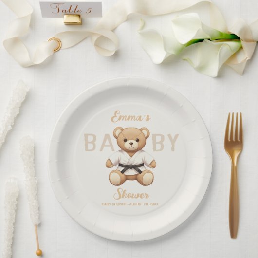 Judo Black Belt Bear Baby Shower Collection ペーパープレート (ウェディング)