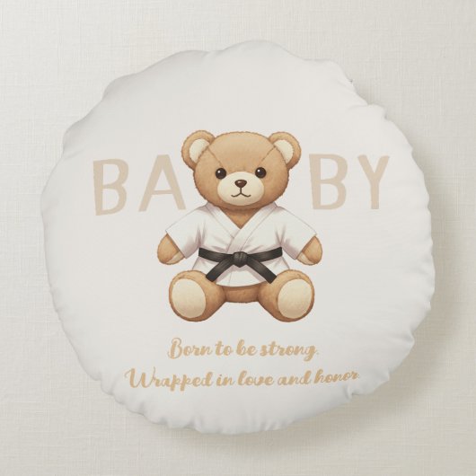 Judo Black Belt Bear Baby Shower Collection ラウンドクッション (裏面)