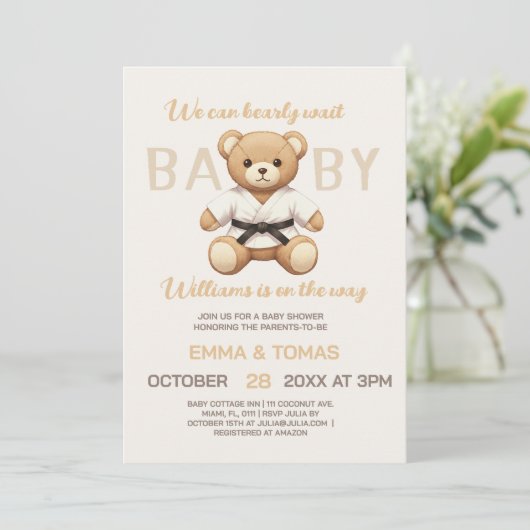 Judo Black Belt Bear Baby Shower Collection  招待状 (スタンド正面)
