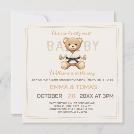 Judo Black Belt Bear Baby Shower Collection  招待状 (正面)