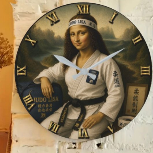Judo Funny Mona Lisa Martial Arts Gift ラージ壁時計