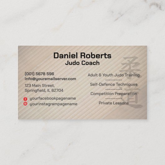 Judo instructor - Black Belt and sun 名刺 (裏面)