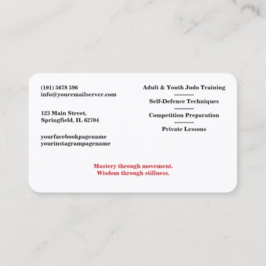 Judo instructor - Black Belt and sun  名刺 (裏面)