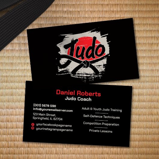 Judo instructor - Black Belt and sun 名刺