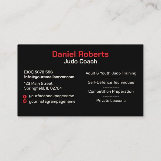 Judo instructor - Black Belt and sun 名刺 (裏面)