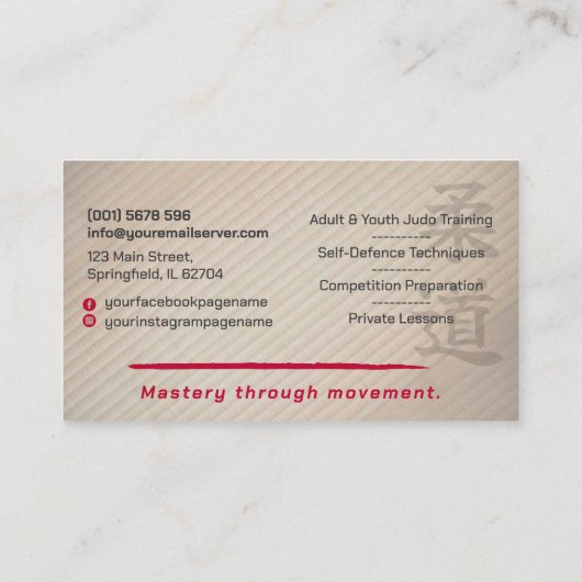 Judo instructor - Kanji and Judoka  名刺 (裏面)