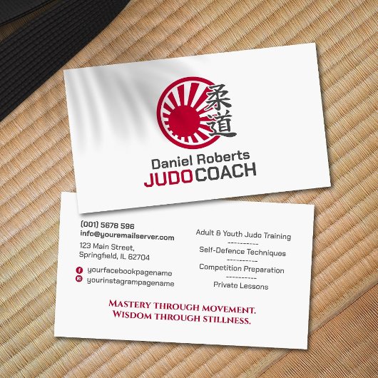 Judo instructor - Kanji and Rising Sun 名刺