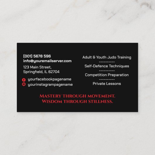 Judo instructor - Kanji and Rising Sun 名刺 (裏面)