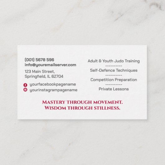 Judo instructor - Kanji and Rising Sun 名刺 (裏面)