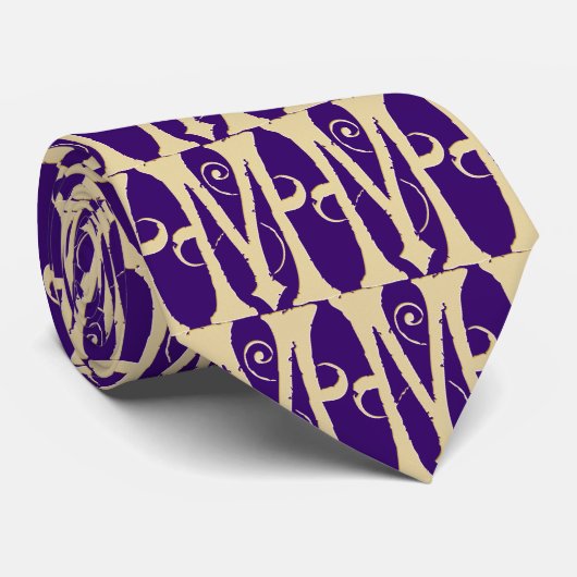 Jugendstilアールヌーボーの手紙Mの紫色の金ゴールド ネクタイ (ロール)