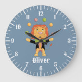 Juggling Lion Kid Blue Wall Clock ラージ壁時計 (正面)