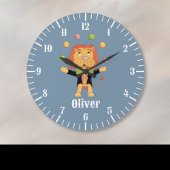 Juggling Lion Kid Blue Wall Clock ラージ壁時計