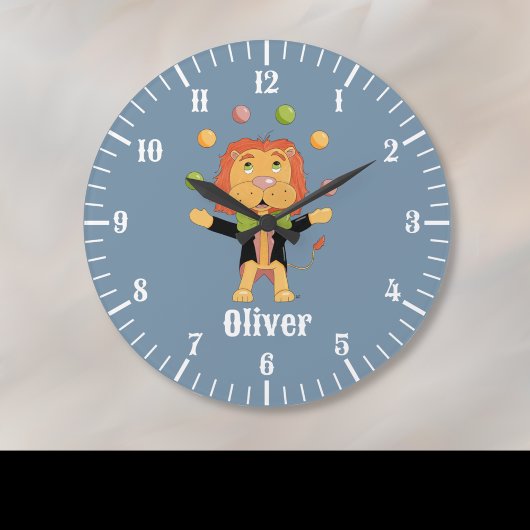 Juggling Lion Kid Blue Wall Clock ラージ壁時計