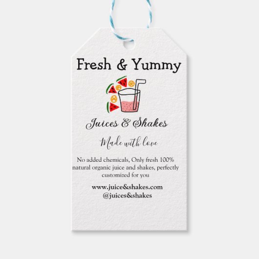 Juices & shakes restaurant business website social ギフトタグ (正面)