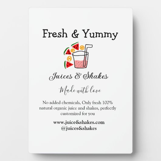 Juices & shakes restaurant business website social フォトプラーク (正面)