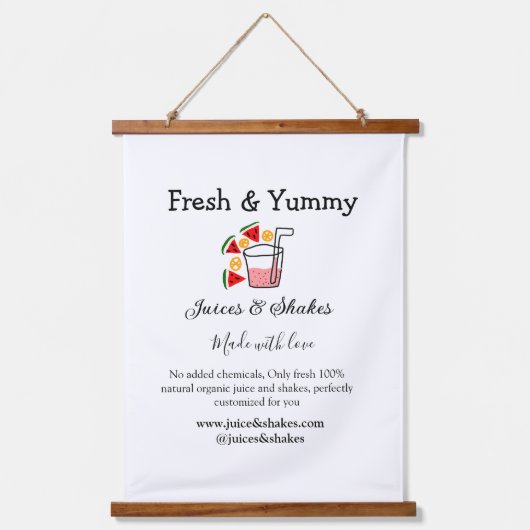 Juices & shakes restaurant business website social 吊り下げ型タペストリー (正面)