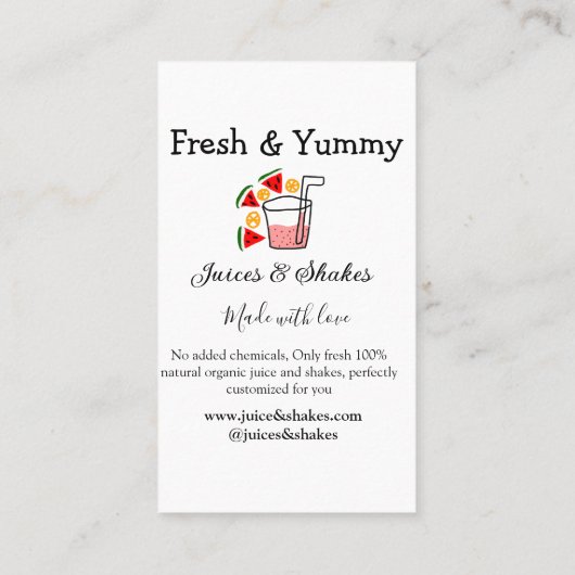 Juices & shakes restaurant business website social 名刺 (裏面)