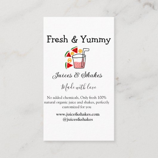 Juices & shakes restaurant business website social 名刺 (正面)