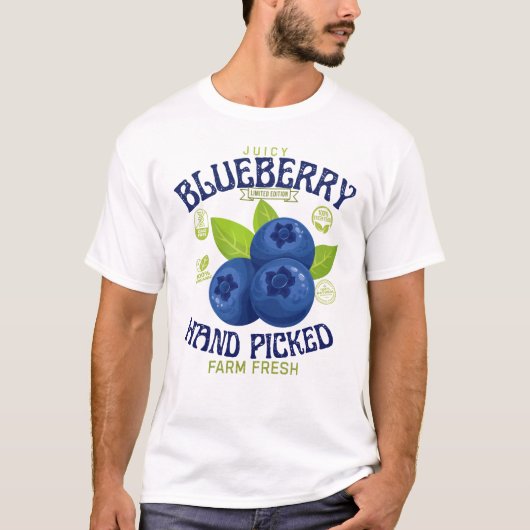 Juicy Blueberry Freshness Guaranteed Fruit Label Tシャツ (正面)