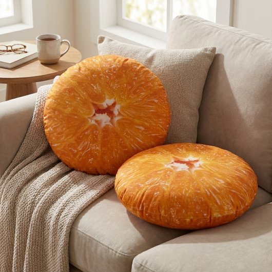Juicy Citrus Fruit Decor - Vibrant Orange Slice ラウンドクッション