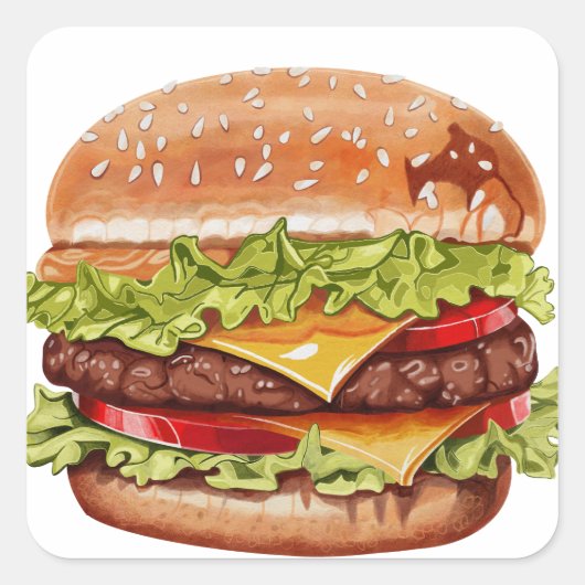 Juicy Double Cheeseburger Sticker – Realistic Burg スクエアシール (正面)