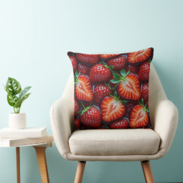 Juicy Fresh Red Strawberries Summer Fruit Pattern クッション