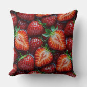 Juicy Fresh Red Strawberries Summer Fruit Pattern クッション (正面)