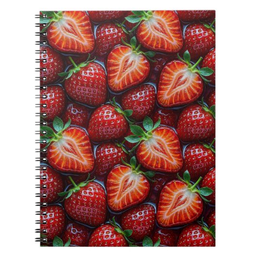 Juicy Fresh Red Strawberries Summer Fruit Pattern ノートブック (正面)