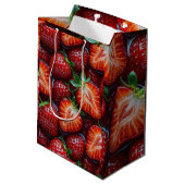 Juicy Fresh Red Strawberries Summer Fruit Pattern ミディアムペーパーバッグ (裏面アングル)