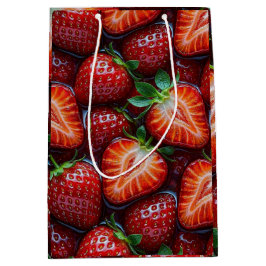 Juicy Fresh Red Strawberries Summer Fruit Pattern ミディアムペーパーバッグ