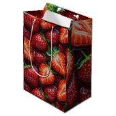 Juicy Fresh Red Strawberries Summer Fruit Pattern ミディアムペーパーバッグ (正面アングル)
