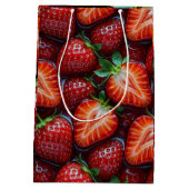 Juicy Fresh Red Strawberries Summer Fruit Pattern ミディアムペーパーバッグ (裏面)