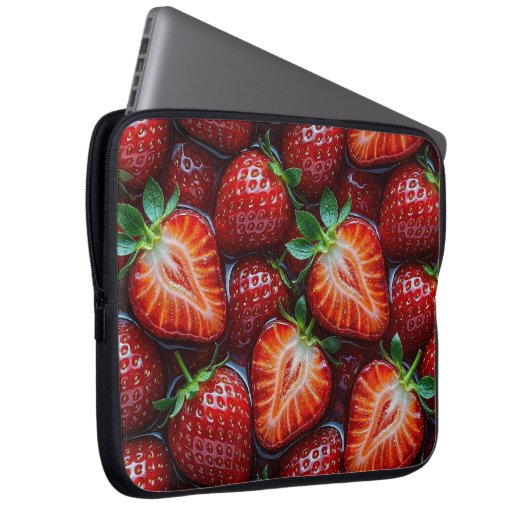 Juicy Fresh Red Strawberries Summer Fruit Pattern ラップトップスリーブ (正面右)