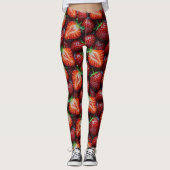 Juicy Fresh Red Strawberries Summer Fruit Pattern レギンス (正面)