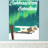 JukkasjerviスウェーデンNorthern lightsバケーションポスター キャンバスプリント (インサイチュ (ウッドフロア))