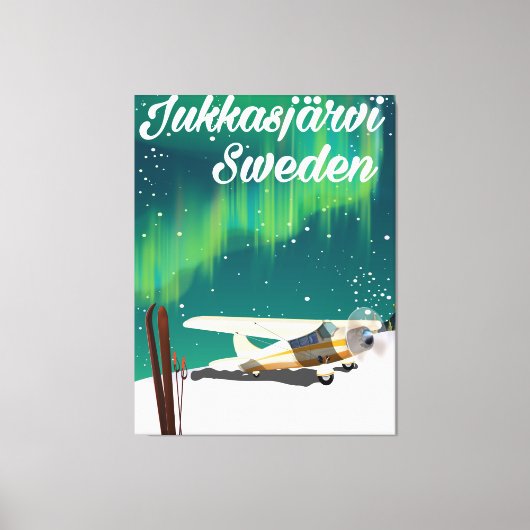 JukkasjerviスウェーデンNorthern lightsバケーションポスター キャンバスプリント (正面)