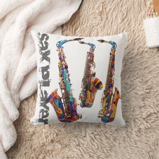 Juleez著サクソフォーンの写真のプリントの正方形の枕 クッション (ブランケット)