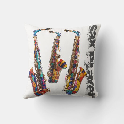 Juleez著サクソフォーンの写真のプリントの正方形の枕 クッション (裏面)
