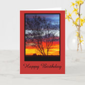Julia Creekの日没のシルエットのブランクのバースデー・カード カード (黄色い花)